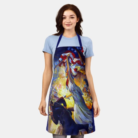 ヴィンテージ 愛国的な レディー リバティ アメリカ国旗 ワシ エプロン (着用した状態)