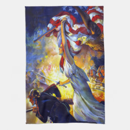 ヴィンテージ 愛国 レディー リバティ アメリカ国旗 ワシ キッチンタオル