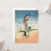 ヴィンテージ 愛国、女性、イーグルとアメリカ国旗 カード (正面/裏面インサイチュ)