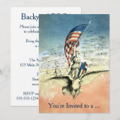 ヴィンテージ 愛国、女性、イーグルとアメリカ国旗 招待状 (正面/裏面)