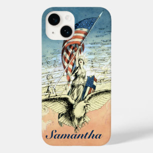 ヴィンテージ 愛国、女性、イーグルとアメリカ国旗 Case-Mate iPhone 14ケース