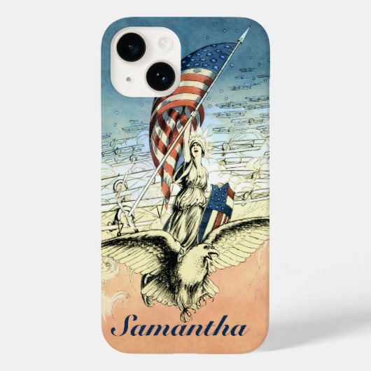 ヴィンテージ 愛国、女性、イーグルとアメリカ国旗 Case-Mate iPhoneケース (裏面)