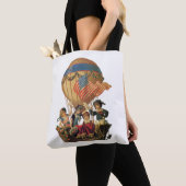 ヴィンテージ 愛国、子供たちが熱気球に乗って飛ぶ トートバッグ (クローズアップ)