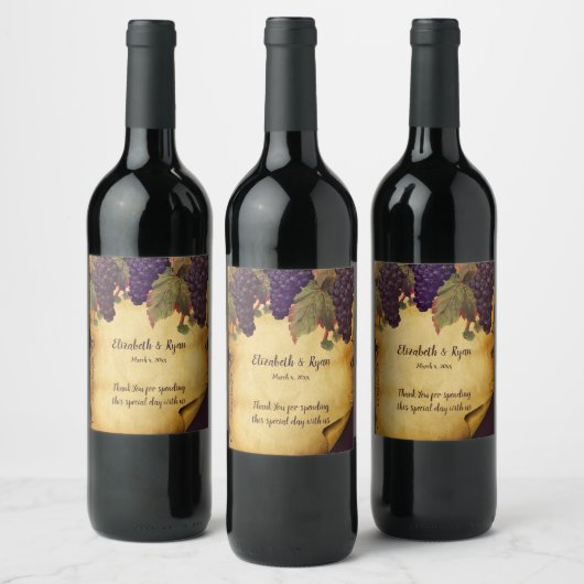 ヴィンテージ 手描きのぶどう 古びた素朴な紙 ワインラベル (ボトル)