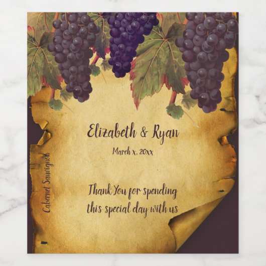 ヴィンテージ 手描きのぶどう 古びた素朴な紙 ワインラベル (シングルラベル)