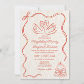 ヴィンテージ 手描き オレンジ レトロ スワン ウェディング 招待状 (正面)