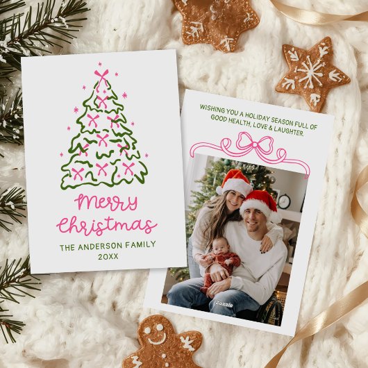 ヴィンテージ 手描き リボン ツリー フォト クリスマス