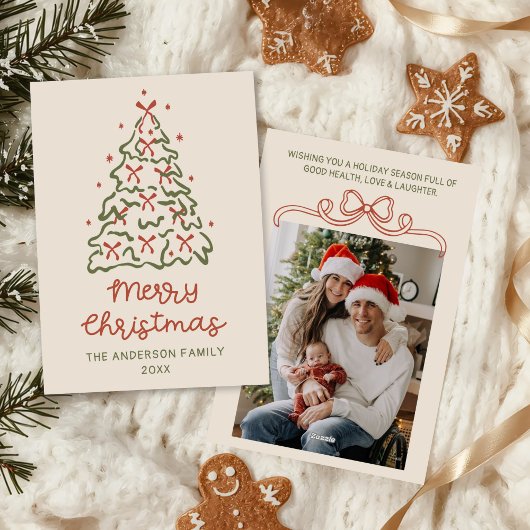 ヴィンテージ 手描き リボン ツリー フォト クリスマス