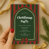 ヴィンテージ 手描き レッド & グリーン クリスマスパーティ 招待状