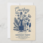 ヴィンテージ 手書きの落書き イラスト 30歳の誕生日 招待状 (正面)
