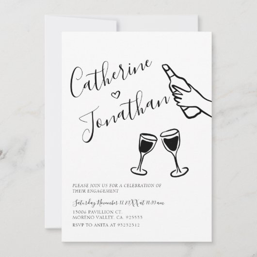 ヴィンテージ 手書き ニュートラル 婚約 パーティー 招待状 (正面)