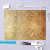 ヴィンテージ、擦り切れた、SHパターン花ダマスク織素朴な、金ゴールド 薄葉紙 (クラフト)