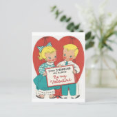 ヴィンテージ「文字列なし」カップルのバレンタイン シーズンポストカード (スタンド正面)