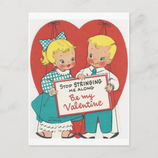 ヴィンテージ「文字列なし」カップルのバレンタイン シーズンポストカード (正面)