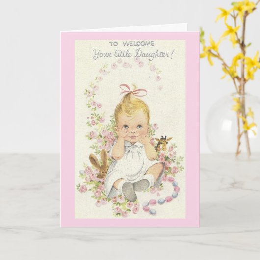 ヴィンテージ – 新しい娘を歓迎するために カード (黄色い花)