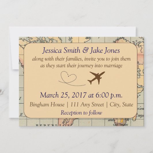 ヴィンテージ、旅行をテーマにした結婚式の招待 招待状 (正面)