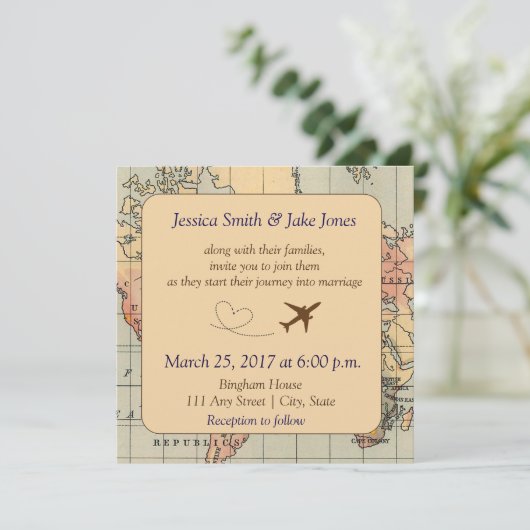 ヴィンテージ、旅行をテーマにした結婚式への招待 招待状 (スタンド正面)