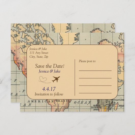 ヴィンテージ、旅行結婚式はがきを保存 案内ポストカード (正面/裏面)