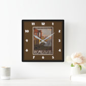 ヴィンテージ+旅行+広告 スクエア壁時計 (ホーム)