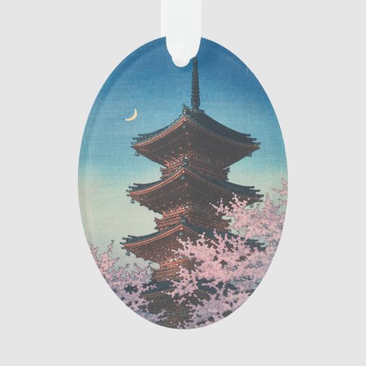ヴィンテージ 日本の木版画 春の夕べの五重塔 オーナメント (正面)