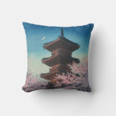 ヴィンテージ 日本の木版画 春の夕べの五重塔 クッション (正面)