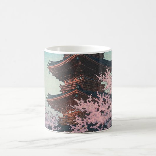 ヴィンテージ 日本の木版画 春の夕べの五重塔 コーヒーマグカップ (中央)