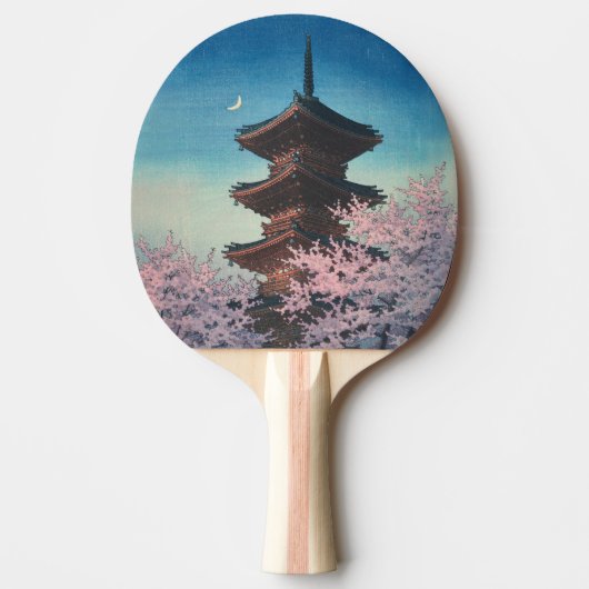 ヴィンテージ 日本の木版画 春の夕べの五重塔 卓球ラケット (正面)