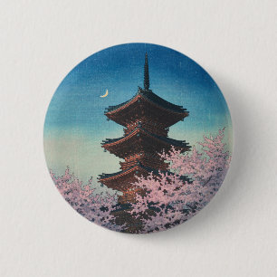 ヴィンテージ 日本の木版画 春の夜の五重塔 缶バッジ