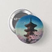 ヴィンテージ 日本の木版画 春の夜の五重塔 缶バッジ (正面&裏面)
