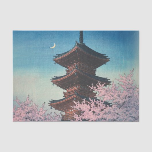 ヴィンテージ 日本の木版画 春の夜の五重塔 薄葉紙 (正面)