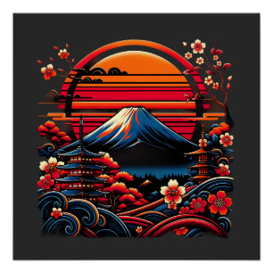 ヴィンテージ 日本の桜 富士山 ポスター