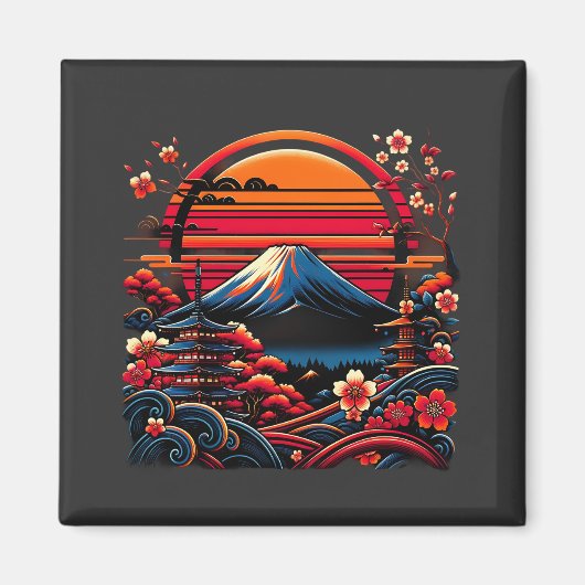 ヴィンテージ 日本の桜 富士山 マグネット (正面)