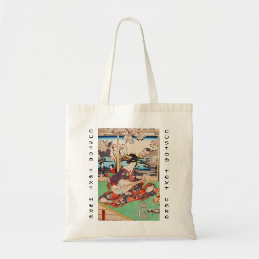 ヴィンテージ 日本の浮世絵 芸者 琵琶 トートバッグ (正面)