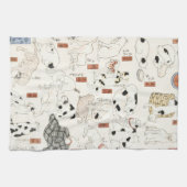 ヴィンテージ 日本の猫アート 浮世絵木版画 キッチンタオル (横)