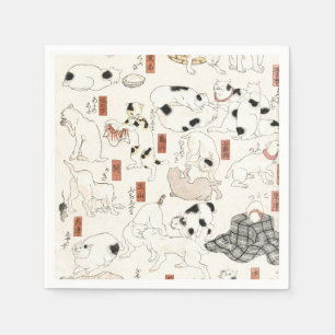 ヴィンテージ 日本の猫アート 浮世絵木版画 スタンダードカクテルナプキン
