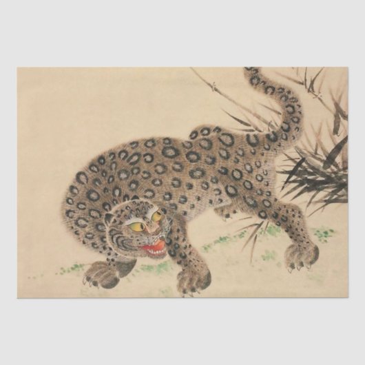 ヴィンテージ 日本の豹柄の掛軸 薄葉紙 (正面)