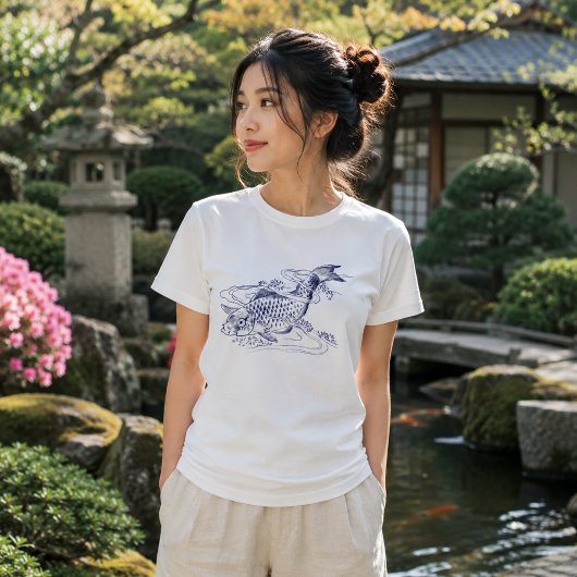 ヴィンテージ 日本の青と白の鯉 Tシャツ