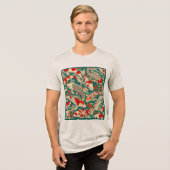 ヴィンテージ 日本の鯉の模様の絵 トライブレンドTシャツ (正面全面)
