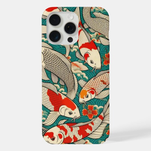 ヴィンテージ 日本の鯉の模様の絵 iPhoneケース (裏面)