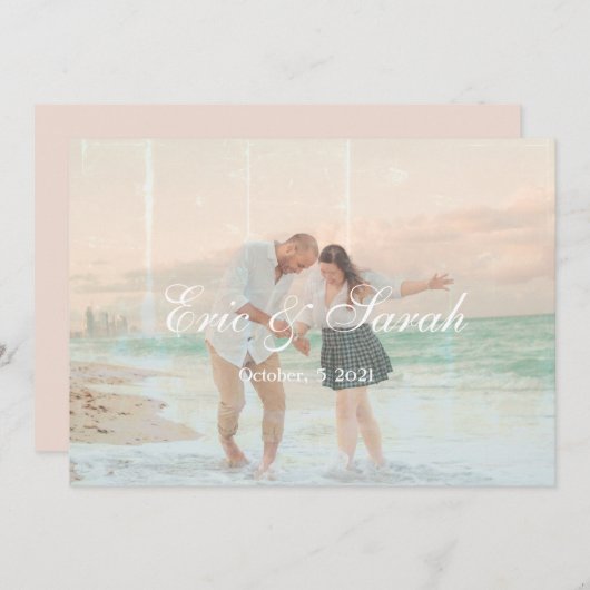 ヴィンテージ/旧写真効果記念日カップル 案内状 (正面/裏面)