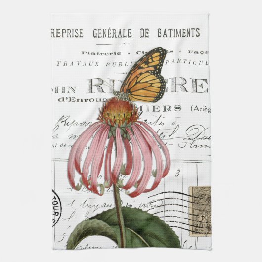 ヴィンテージ（昆虫）オオカバマダラ、モナークバタフライキッチンハンドタオル キッチンタオル (縦)