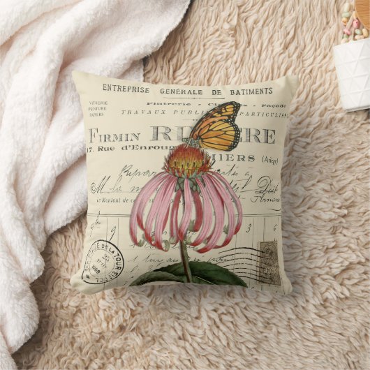 ヴィンテージ（昆虫）オオカバマダラ、モナークバタフライフランスの装飾用クッション クッション (ブランケット)