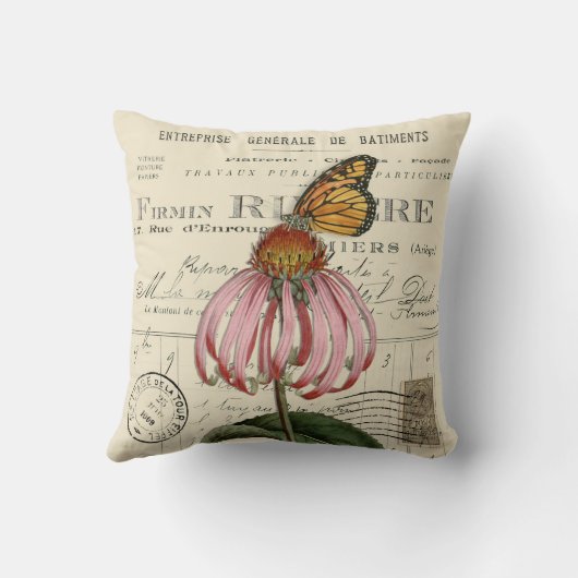 ヴィンテージ（昆虫）オオカバマダラ、モナークバタフライフランスの装飾用クッション クッション (裏面)