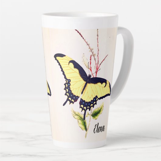 ヴィンテージ（昆虫）オオカバマダラ、モナーク蝶パーソナライズされた名 カフェラテマグ (右アングル)