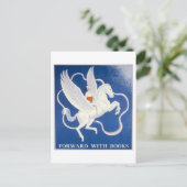 ヴィンテージ「本を持って進む」図書室ポスター ポストカード (スタンド正面)