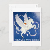 ヴィンテージ「本を持って進む」図書室ポスター ポストカード (正面/裏面)