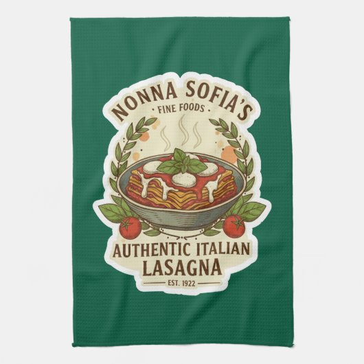 ヴィンテージ 本格イタリアン ラザニア ラベル キッチンタオル (縦)