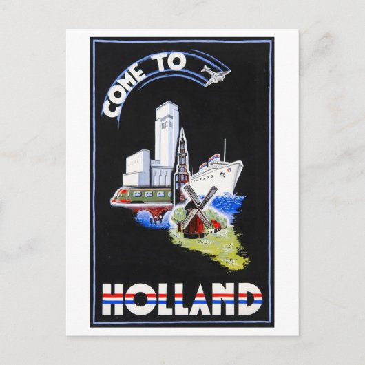 ヴィンテージ「来to Holland」旅行ポスター ポストカード (正面)