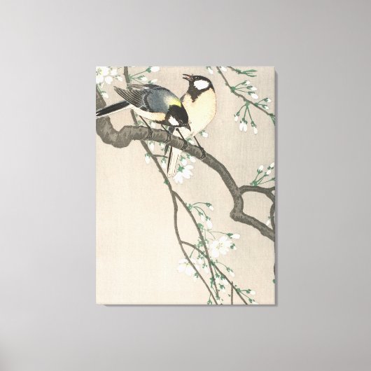ヴィンテージ 桜と鳥の絵画 キャンバスプリント (正面)