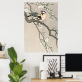 ヴィンテージ 桜と鳥の絵画 ポスター (ホームオフィス)